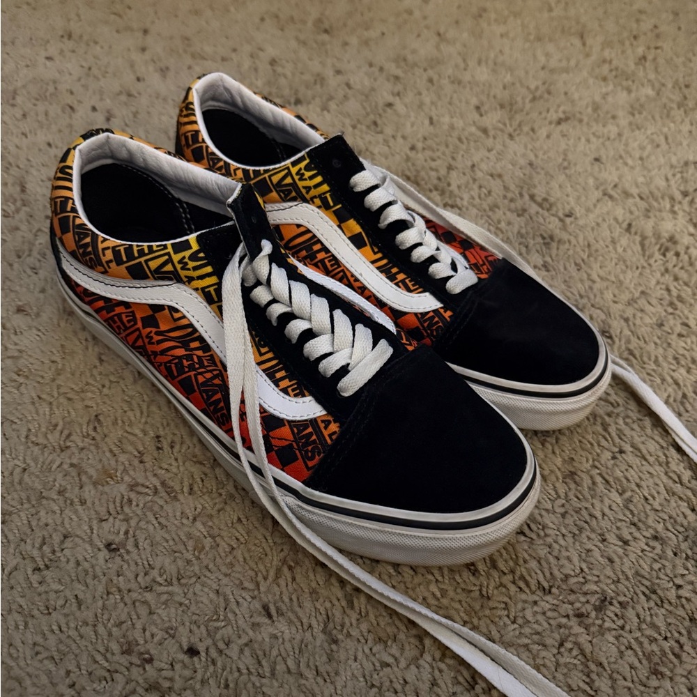 Vans Black and Orange Graphic Sneakers